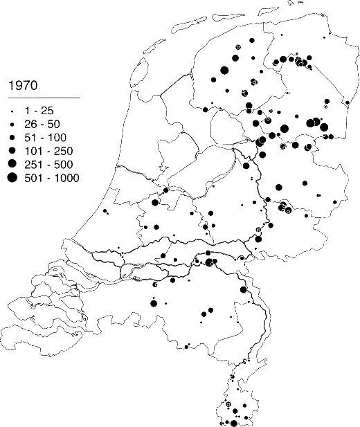 Verspreiding van de Roek in Nederland in 1970